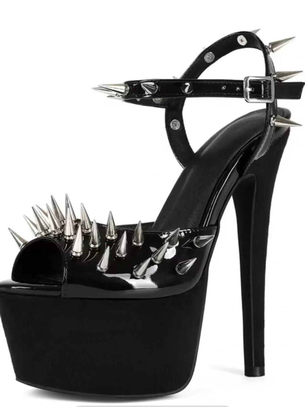Sexy Gothic Black Spiked Platform open toed High Heels - size 38 or 7.5 NWOB